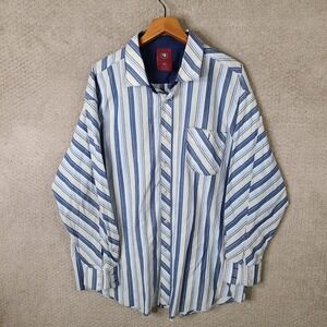 Vintage Def Jam University Shirt Mens XXL‎ Blue White Striped Button Down Y2K